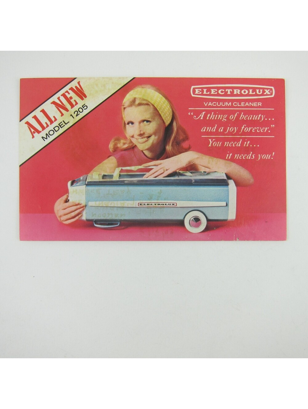 Postcard Advertising Electrolux Vacuum Model 1205 Blonde Woman Vintage 1960's